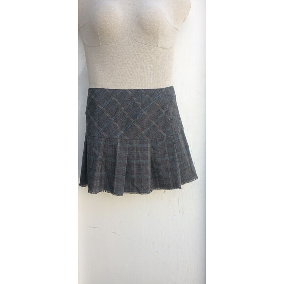Vintage Tracy Evans 7 Woven Plaid Mini Skirt Women Blue Gray Y2K Academia Lolita - Picture 2 of 6